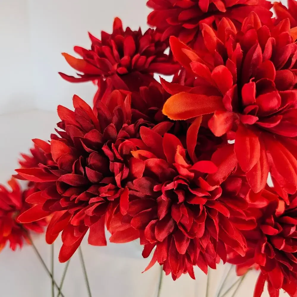 Red Artificial Chrysanthemum Mum Flowers 16 Stems Silk Floral Wedding Fall Home